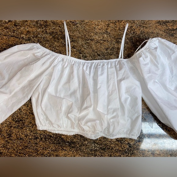 ZARA OFF THE SHOULDER TOP WITH BALLOON SLEEVES IN WHITE SZ M - Picture 5 of 12